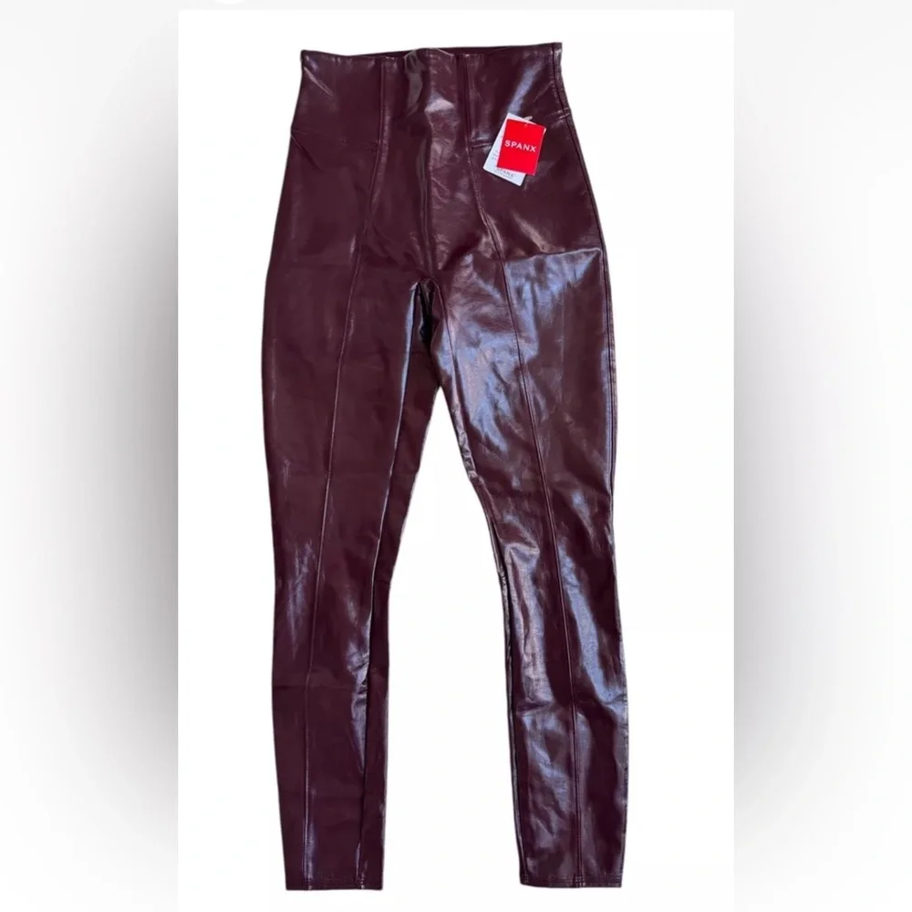 Spanx Faux Patent Leather Leggings in Ruby Womens Sz Small - Picture 2 of 7